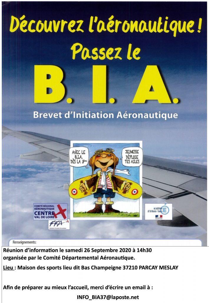affiche BIA Tours Indre-et-Loire Comité Départemental CDA37 brevet d'initiation aéronautique